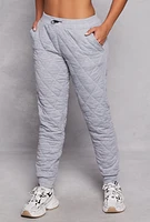 Womens Quilted Toggle Drawstring Joggers, Grey, Size L