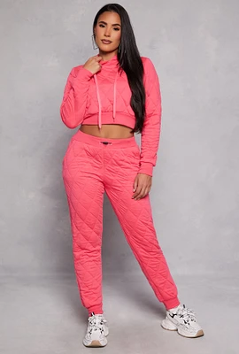 Womens Quilted Toggle Drawstring Joggers, Pink, Size M