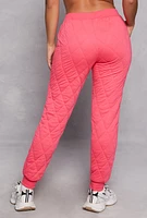 Womens Quilted Toggle Drawstring Joggers, Pink, Size L