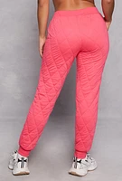 Womens Quilted Toggle Drawstring Joggers, Pink, Size M