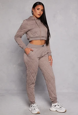 Womens Quilted Toggle Drawstring Joggers, Brown, Size M