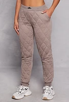 Womens Quilted Toggle Drawstring Joggers, Brown,