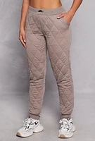 Womens Quilted Toggle Drawstring Joggers, Brown, Size M