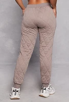 Womens Quilted Toggle Drawstring Joggers, Brown, Size M