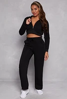 Womens Fleece Zip Cropped Hooded Sweatshirt, Black, Size XL