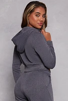 Womens Fleece Zip Cropped Hooded Sweatshirt, Grey,