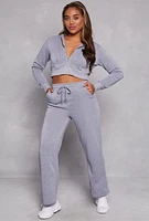 Womens Fleece Zip Cropped Hooded Sweatshirt, Grey,