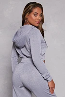 Womens Fleece Zip Cropped Hooded Sweatshirt, Grey,