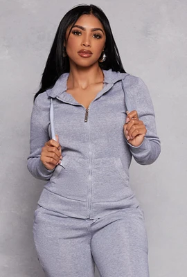 Womens Fleece Full Zip Hoodie, Grey, Size S