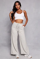 Womens High Waist Wide Leg Sweatpants, Grey, Size S