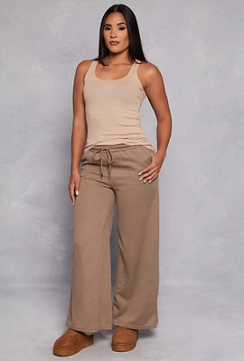 Womens High Waist Wide Leg Sweatpants, Khaki, Size M