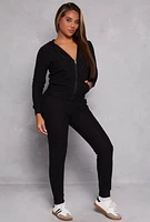 Womens Fleece Patterned Zip Front Hoodie, Black, Size S