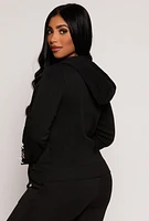 Womens Lace Up Sleeve Zip Front Hoodie, Black, Size S