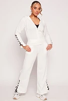 Womens Lace Up Sleeve Zip Front Hoodie, White, Size XL