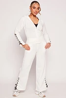 Womens Lace Up Sleeve Zip Front Hoodie, White, Size M