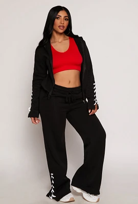 Womens Lace Up Side Sweatpants, Black, Size M