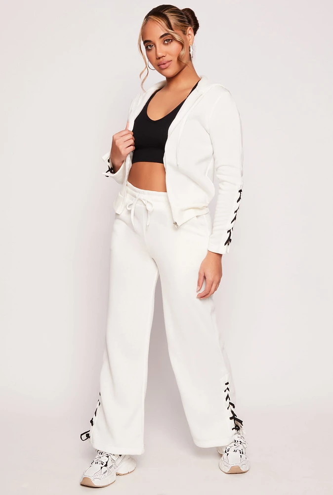 Womens Lace Up Side Sweatpants, White, Size L