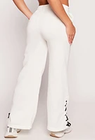 Womens Lace Up Side Sweatpants, White, Size L