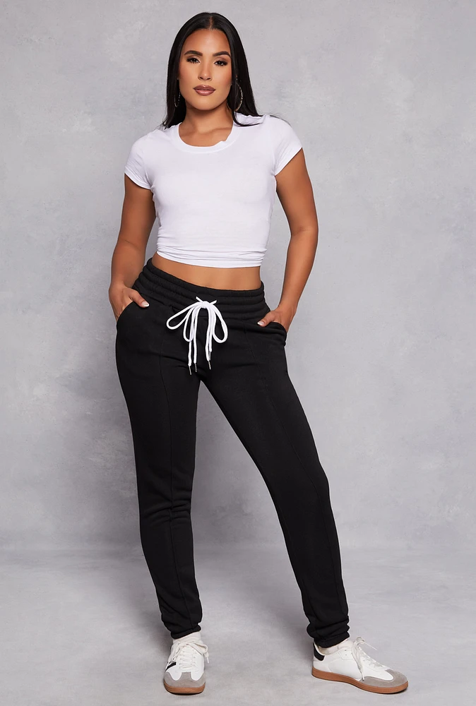 Womens Double Drawstring Waist Pintuck Sweatpants, Black, Size M