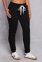 Womens Double Drawstring Waist Pintuck Sweatpants, Black, Size M