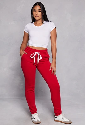 Womens Double Drawstring Waist Pintuck Sweatpants, Red,