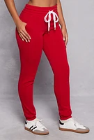 Womens Double Drawstring Waist Pintuck Sweatpants, Red,
