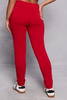 Womens Double Drawstring Waist Pintuck Sweatpants, Red,