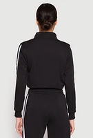 Womens Varsity Stripe Zip Front Cropped Sweatshirt,