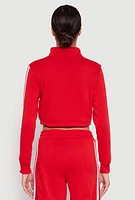 Womens Varsity Stripe Zip Front Cropped Sweatshirt, Red, Size M