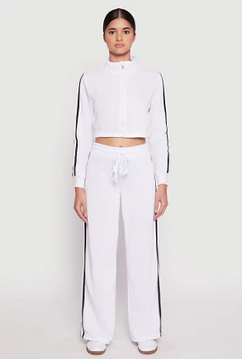 Womens Varsity Stripe Drawstring Sweatpants, White, Size M