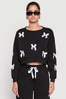 Womens Bow Detail Cropped Sweatshirt, Black, Size M