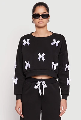 Womens Bow Detail Cropped Sweatshirt, L