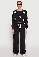 Womens Bow Detail Cropped Sweatshirt, Black, Size M