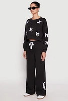 Womens Bow Detail Cropped Sweatshirt, Black, Size M