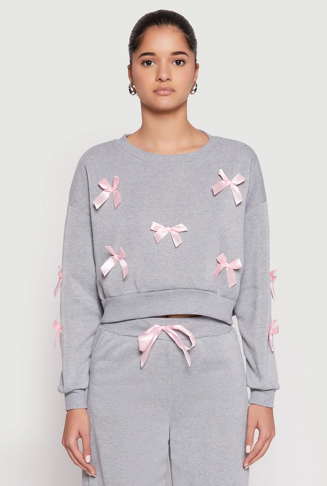 Womens Bow Detail Cropped Sweatshirt, Grey, Size S