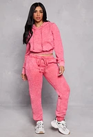 Womens Acid Wash Cropped Pullover Hoodie, Pink,