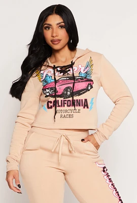 Womens Racer California Hooded Sweatshirt, Beige, Size L