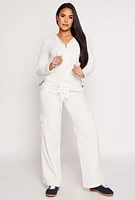 Womens Cargo Pocket Sleeve Zip Front Hoodie, White, Size S