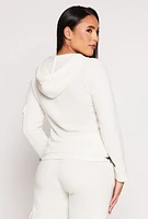 Womens Cargo Pocket Sleeve Zip Front Hoodie, White, Size S