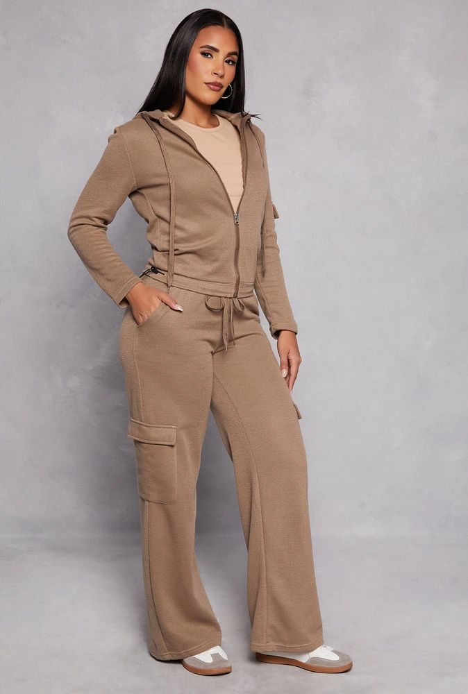 Womens Drawstring Cargo Pocket Sweatpants, Brown, Size XL