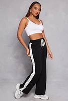 Womens Fleece Stripe Detail High Waist Sweatpants,