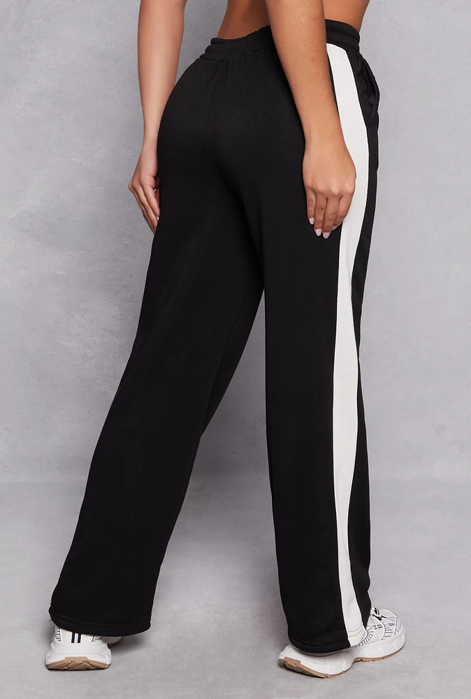 Womens Fleece Stripe Detail High Waist Sweatpants,