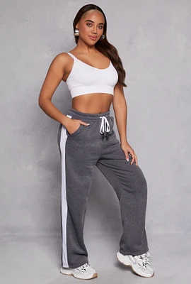 Womens Fleece Stripe Detail High Waist Sweatpants, Grey,
