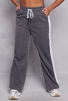 Womens Fleece Stripe Detail High Waist Sweatpants, Grey,