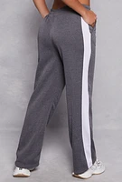 Womens Fleece Stripe Detail High Waist Sweatpants, Grey,