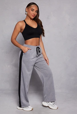 Womens Fleece Stripe Detail High Waist Sweatpants, Grey,