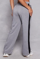 Womens Fleece Stripe Detail High Waist Sweatpants, Grey,