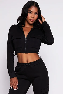 Womens Toggle Drawstring Hem Zip Front Hoodie, Black, Size M