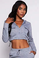 Womens Toggle Drawstring Hem Zip Front Hoodie, Grey, Size S