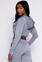 Womens Toggle Drawstring Hem Zip Front Hoodie, Grey, Size S